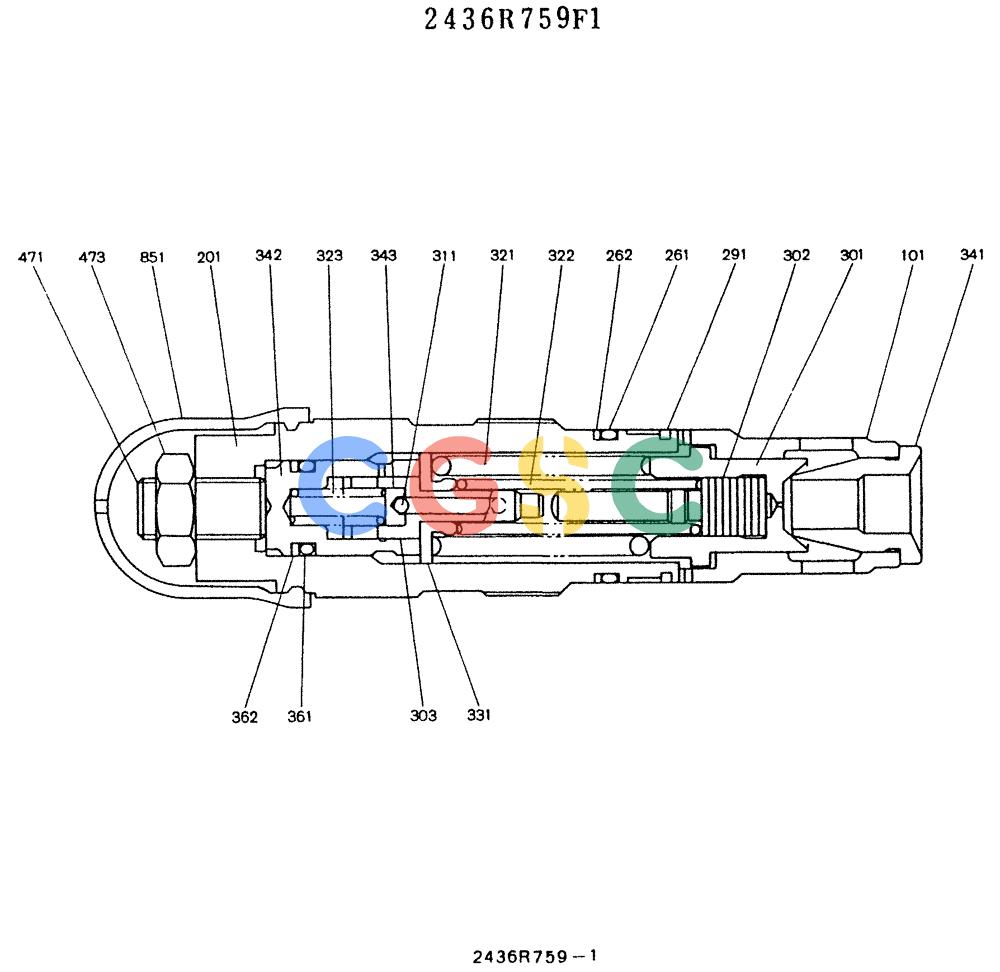 神钢零件查询(K912LC) - MARK II EXCAVATOR ASN YC-0301 (1/88-12/03) (11-005) - VALVE ASSY, RELIEF (2436R759F1) Kobelco