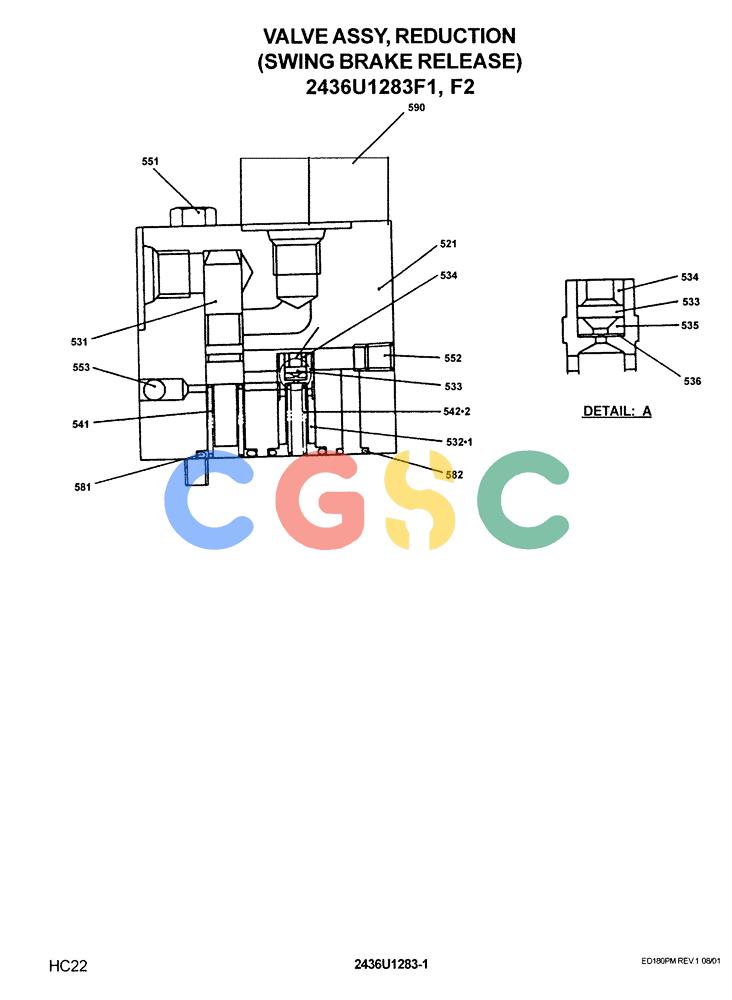 神钢零件查询(ED180) - BLADE RUNNER EXCAVATOR/DOZER ASN YLU0001 (1/99-12/01) (12-011) - VALVE ASSY, REDUCTION (SWING BRAKE RELEASE) Kobelco