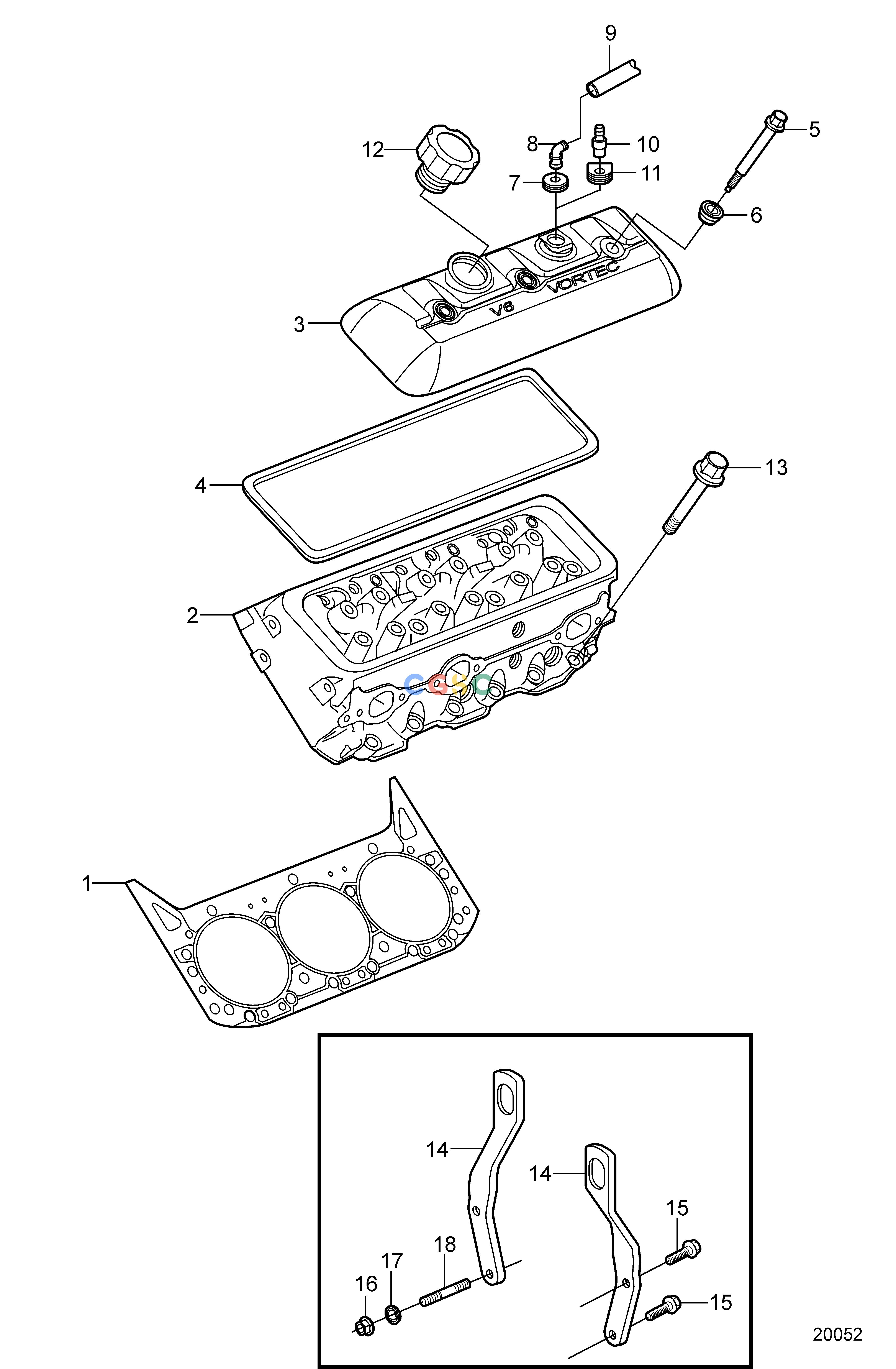 沃尔沃零件查询4.3GXi-E; 4.3GXi-EF; 4.3OSi-E; 4.3OSi-EFEngineCylinder HeadEPC Volvo Penta Parts catalog