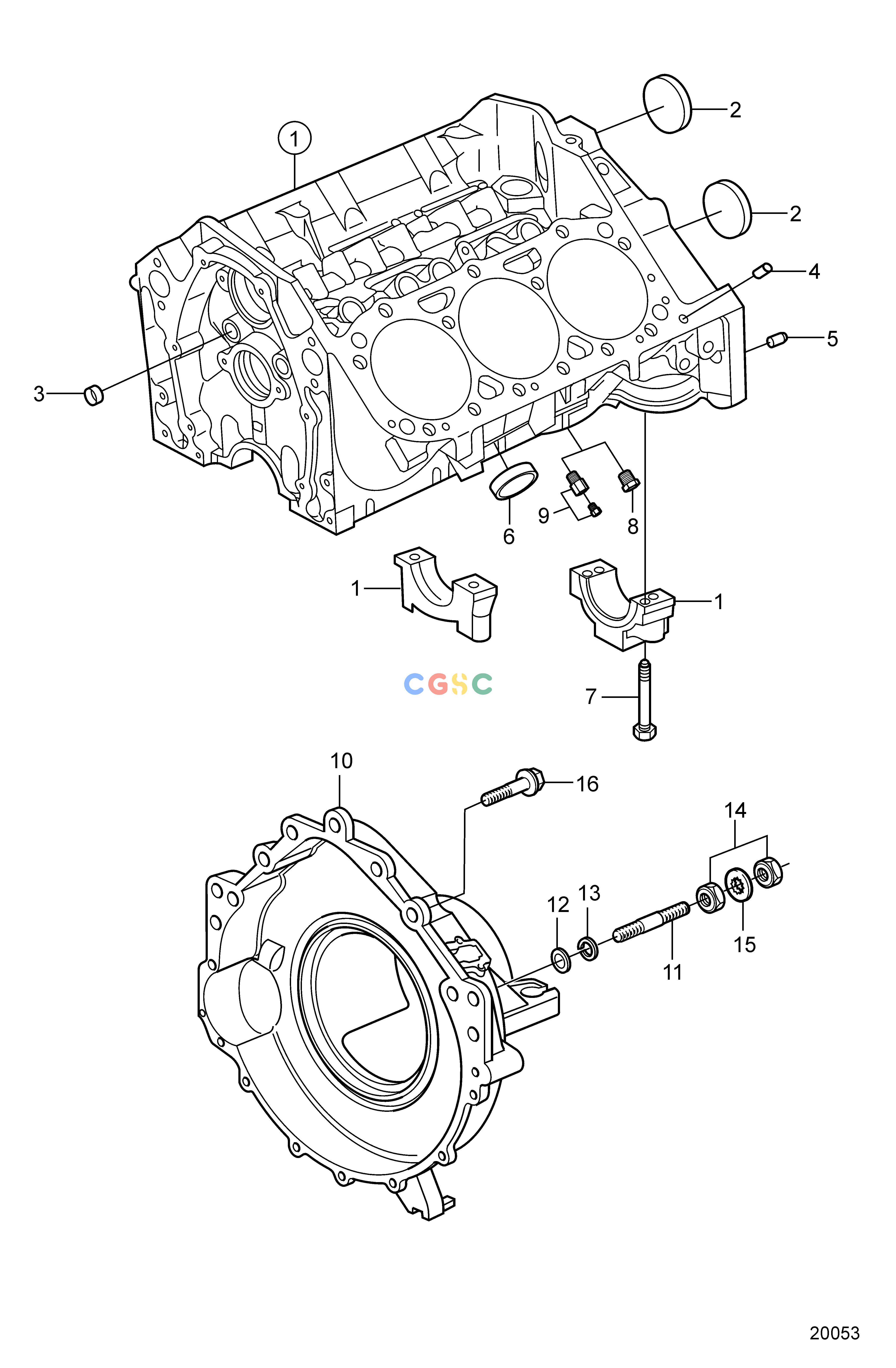 沃尔沃零件查询4.3GXi-C; 4.3GXi-CF; 4.3GXi-D; 4.3GXi-DF; 4.3OSi-C; 4.3OSi-CF; 4.3OSi-D; 4.3OSi-DFEngineCylinder Block and Flywheel HousingEPC Volvo Penta Parts catalog