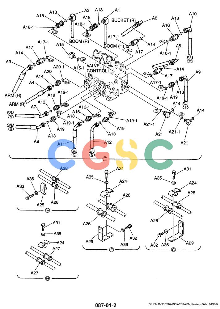 神钢零件查询(SK160LC-6E) - DYNAMIC ACERA EXCAVATOR 08/2004 ASN YM03U0523 (8/04-12/07) (01-019[02]) - UPPER HYDRAULIC LINES (MAIN) Kobelco