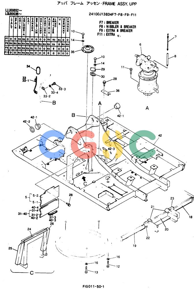神钢零件查询(BREAKER) - NIBBLER AND BREAKER ATTACHMENT - SK220LC EXCAVATORS (9/04-) (011-50) - Frame Assy, Upp Kobelco
