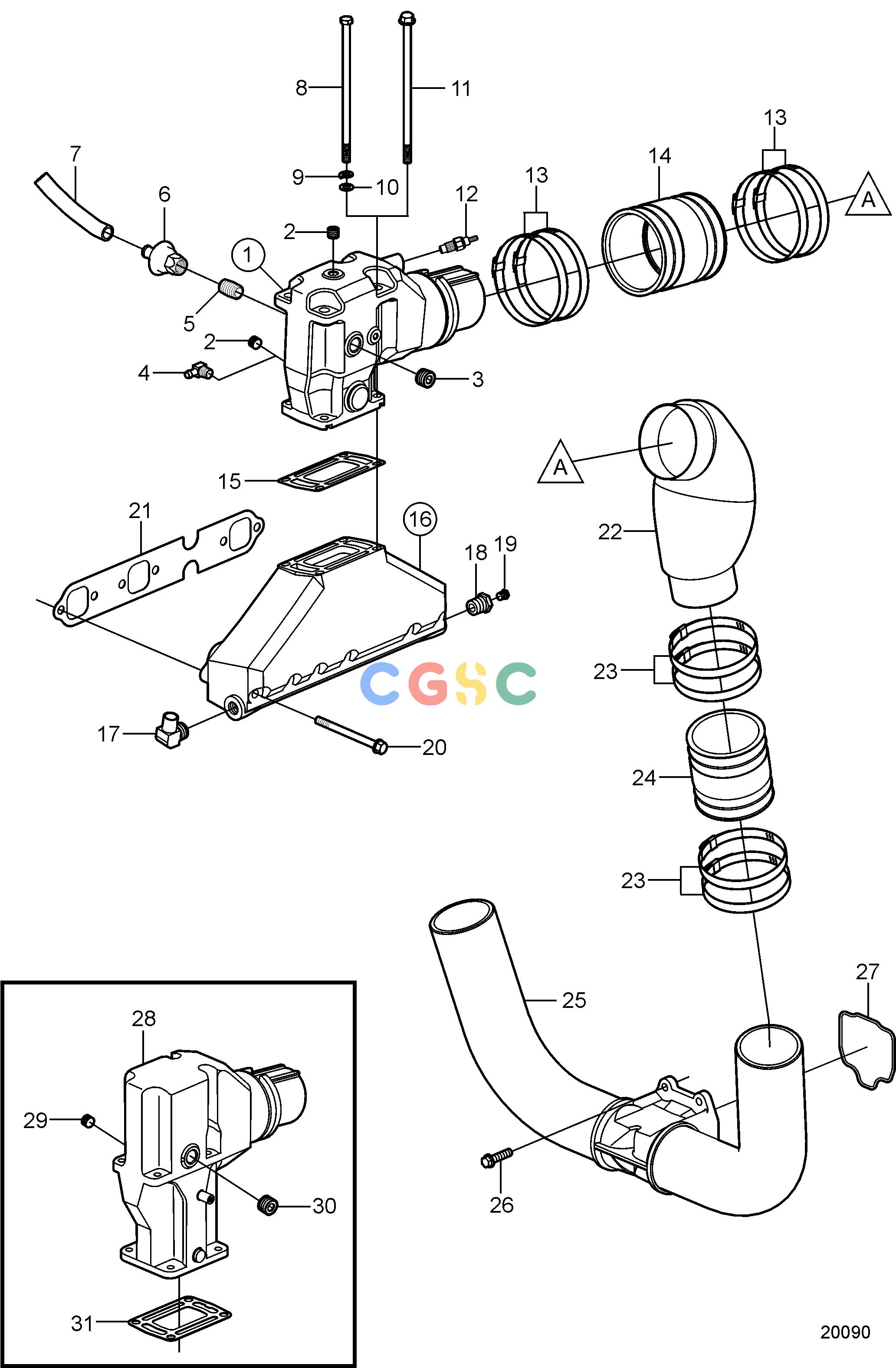 沃尔沃零件查询4.3GXi-E; 4.3GXi-EF; 4.3OSi-E; 4.3OSi-EFIntake and Exhaust SystemExhaustEPC Volvo Penta Parts catalog