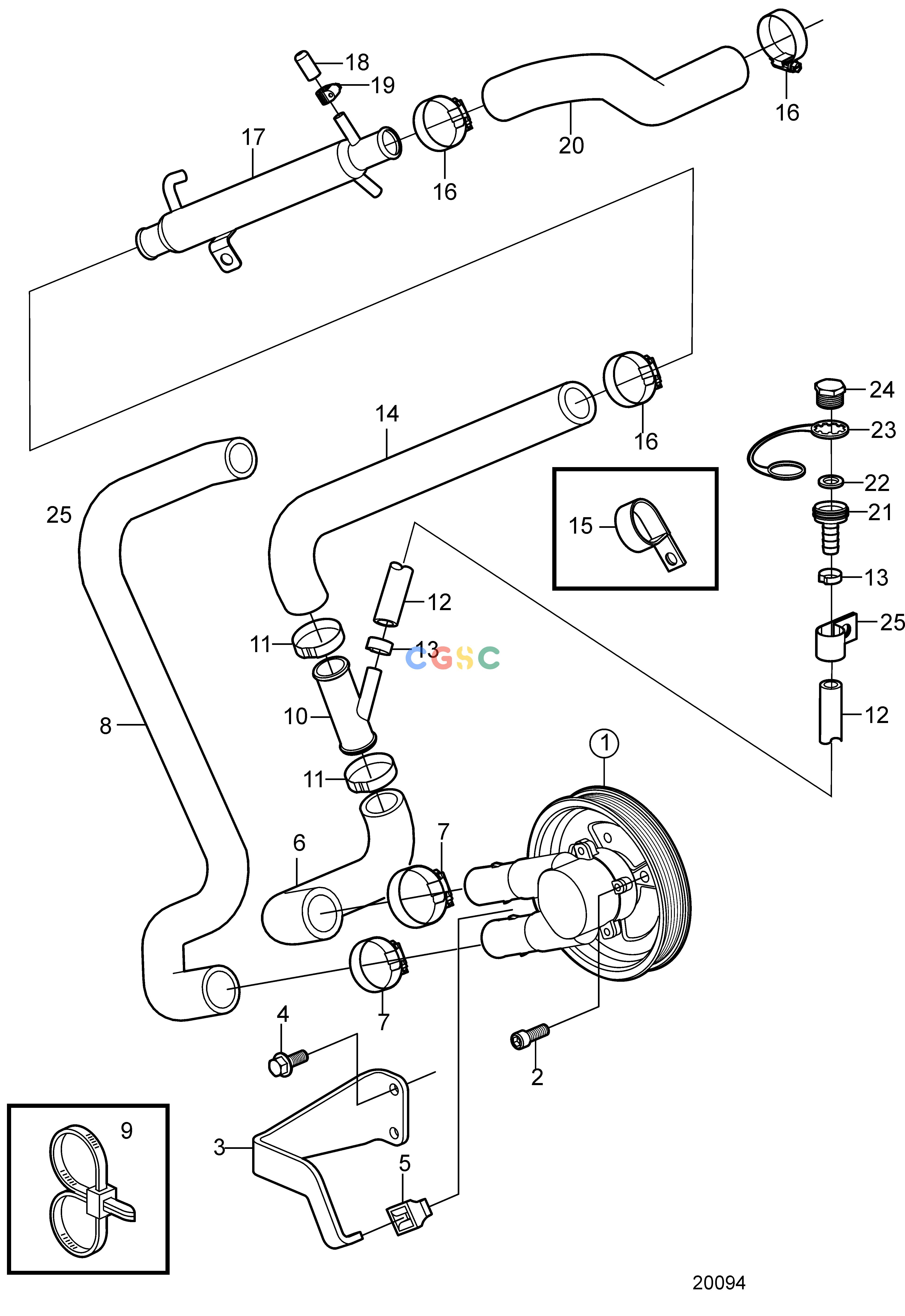 沃尔沃零件查询4.3GXi-E; 4.3GXi-EF; 4.3OSi-E; 4.3OSi-EFCooling SystemSeawater Pump and HosesEPC Volvo Penta Parts catalog