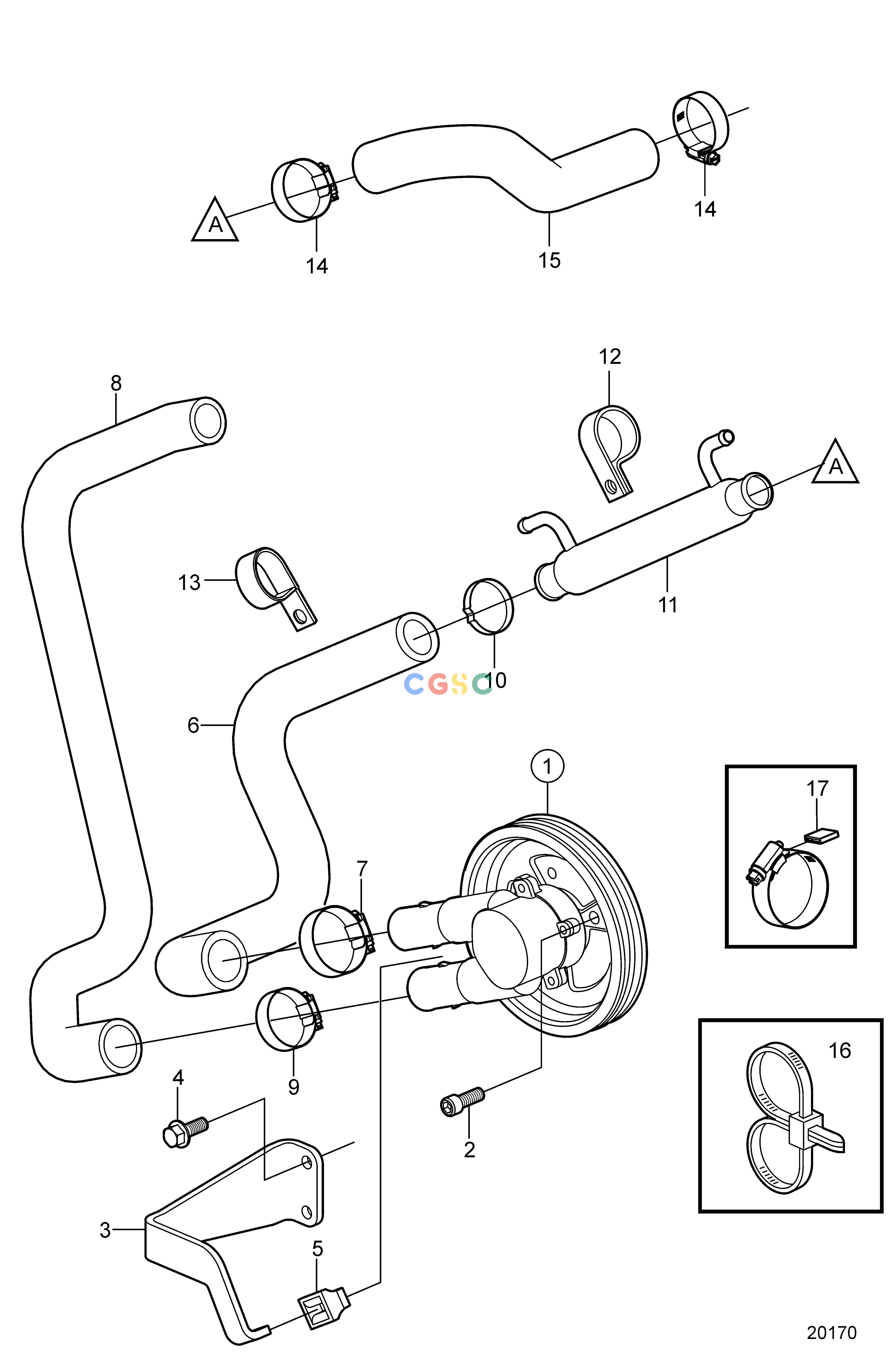 沃尔沃零件查询4.3GL-A; 4.3GL-B; 4.3GL-C; 4.3GL-DCooling SystemSeawater Pump and HosesEPC Volvo Penta Parts catalog