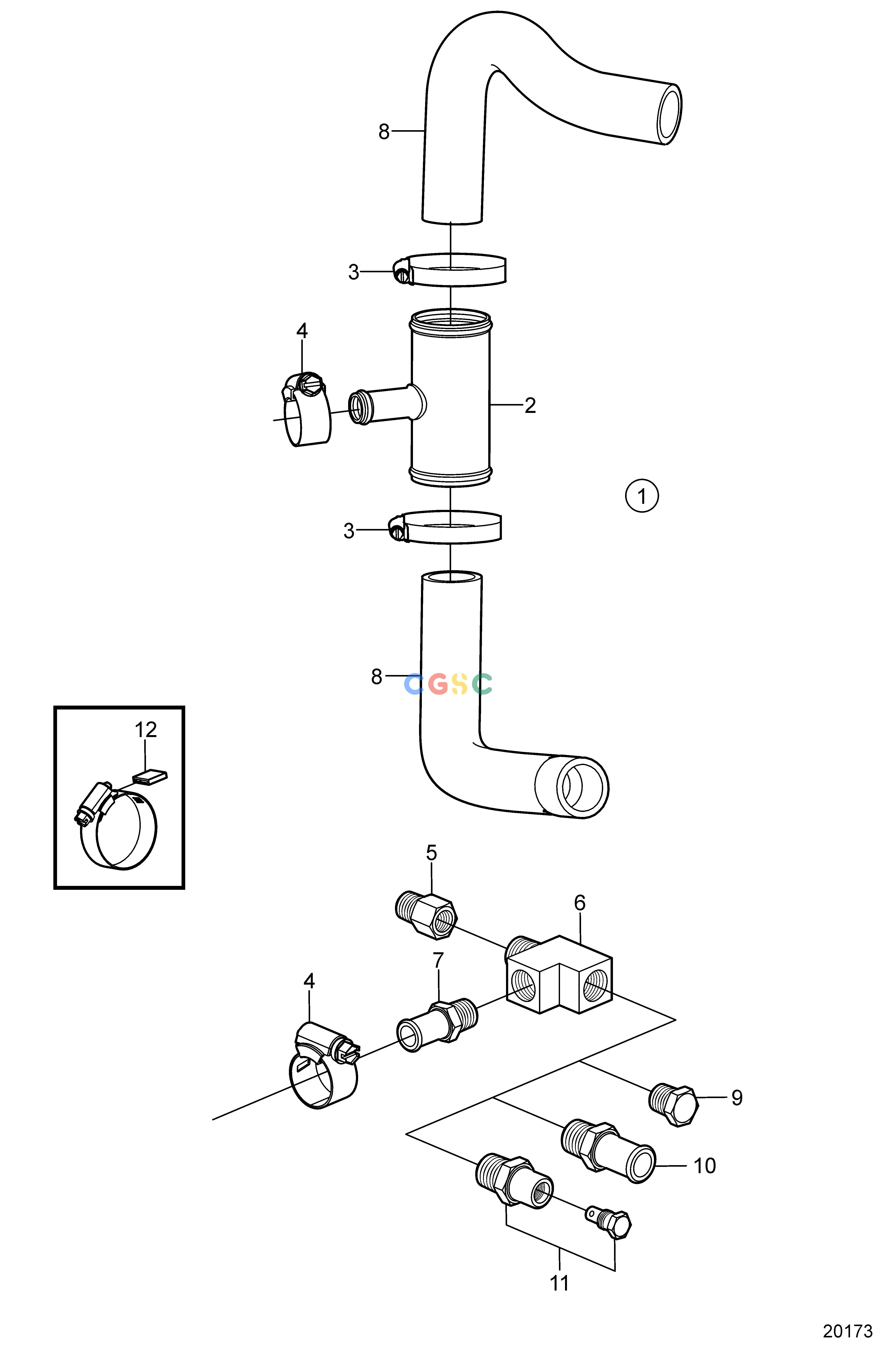 沃尔沃零件查询4.3GL-A; 4.3GL-B; 4.3GL-C; 4.3GL-DCooling SystemHot Water Outlet, Seawater CooledEPC Volvo Penta Parts catalog