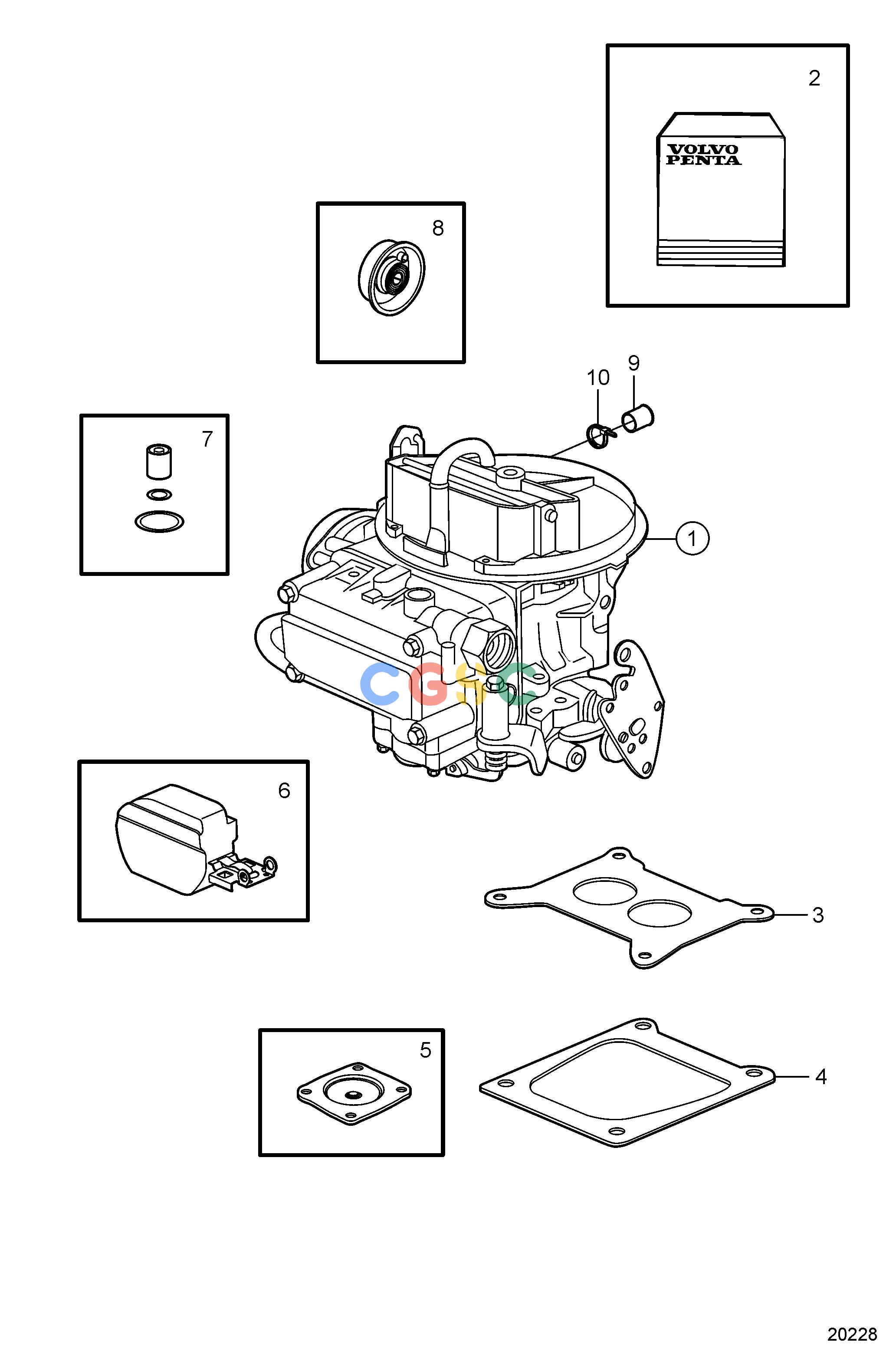 沃尔沃零件查询5.0GL-H; 5.0GL-HFFuel SystemCarburettor Service KitsEPC Volvo Penta Parts catalog