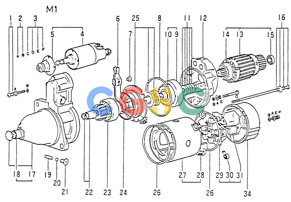 神钢零件查询(6D15) - MITSUBISHI DIESEL ENGINES - K907D & K907LC EXCAVATORS (1/86-12/06) (04-004) - STARTER (INNER PARTS) Kobelco