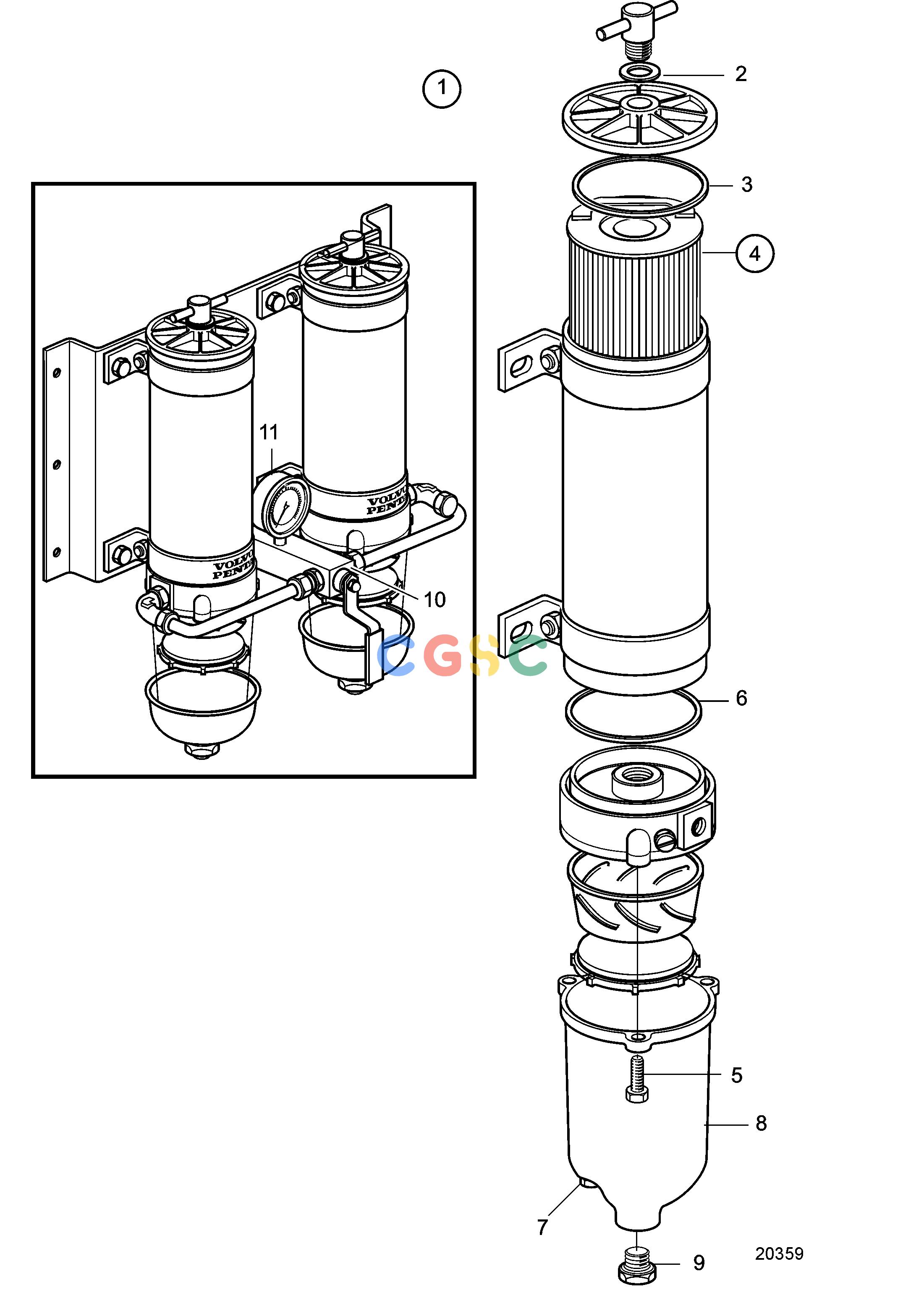 沃尔沃零件查询TAMD72P-A; TAMD72WJ-AFuel SystemFuel Cleaner / Water Separator, Twin. Classifiable Fuel System. Later ProductionEPC Volvo Penta Parts catalog