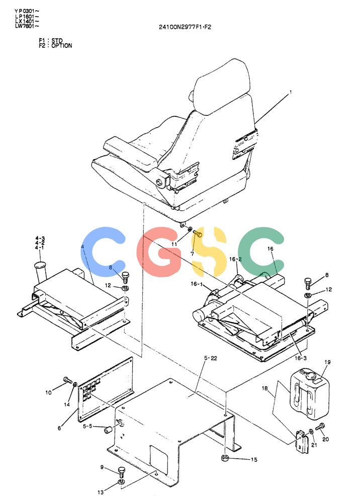 神钢零件查询(K905ALC) - EXCAVATOR ASN YP0301 (1/86-12/03) (02-009) - SEAT ASSY Kobelco