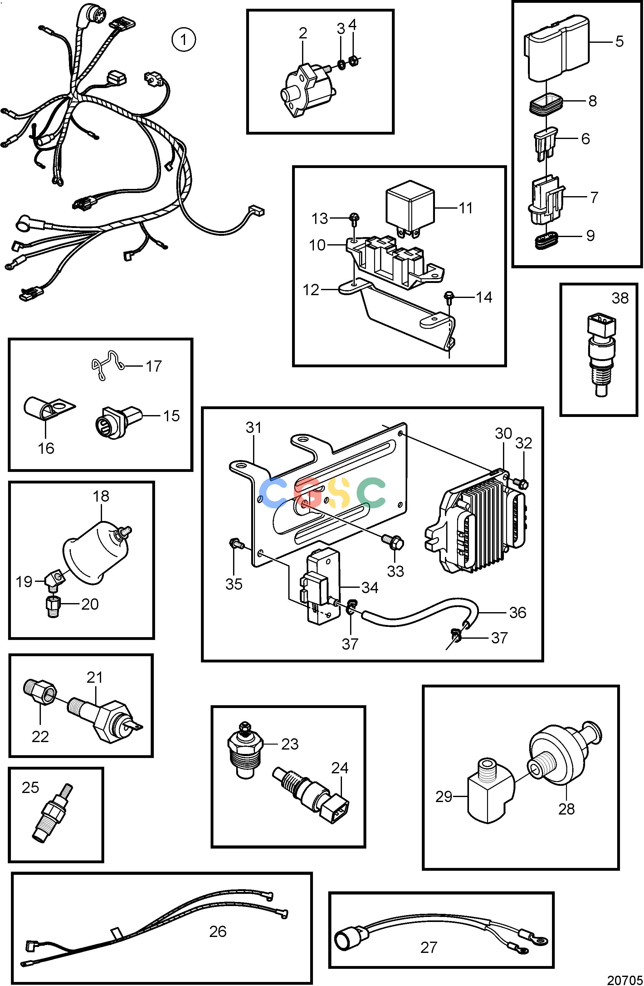 沃尔沃零件查询5.0GXi-A; 5.7Gi-A; 5.7GXi-A; 5.7GXi-B; 5.7GiI-A; 5.7GSiI-A; 5.7GXiI-A; 5.7GXiI-BElectrical SystemEngine Harness and SensorsEPC Volvo Penta Parts catalog