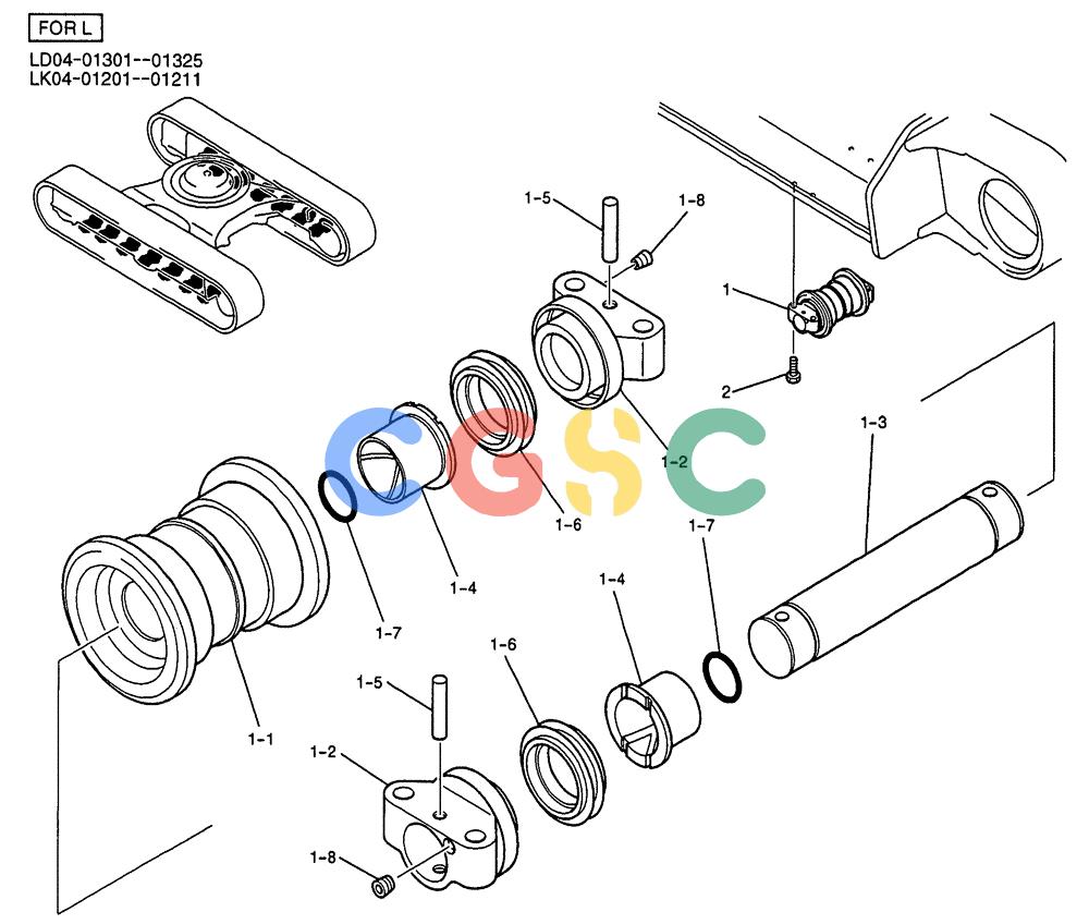 纽荷兰零件查询(E135SR) - CRAWLER EXCAVATOR ASN YY04-06254 (02-012) - TRACK ROLLER ASSY (FOR L), P/N YN64D00020F1 New Holland Constructuion