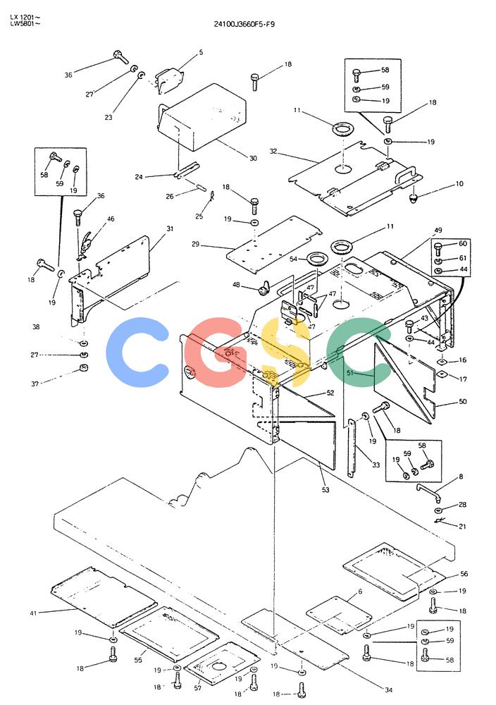 神钢零件查询(K904DL) - EXCAVATOR ASN LX1201 (1/84-12/03) (02-021) - GUARD ASSY (FOR EXPORT) P/N 24100J3660F5,F9 Kobelco