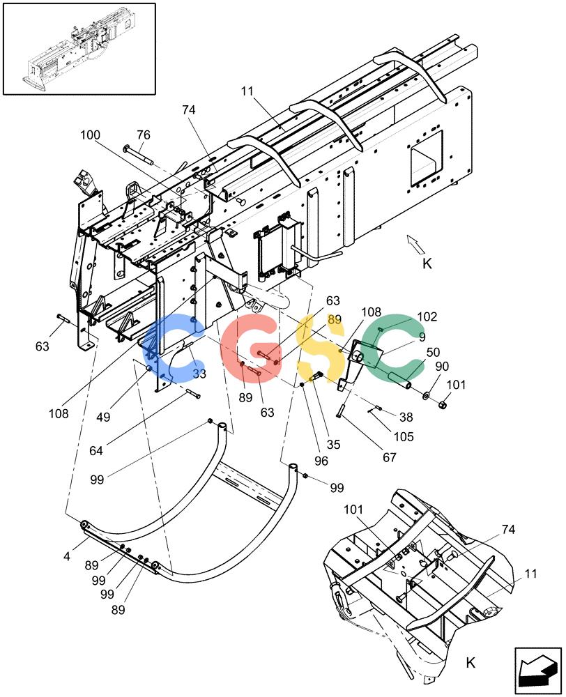 凯斯零件查询(SB551) - SMALL SQUARE BALER (9/08-12/15) (62.140.03) - BALE TENSION RAIL & NEEDLE YOKE GUARD Case Agriculture