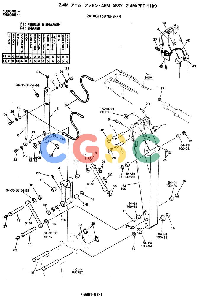 神钢零件查询(BREAKER) - NIBBLER AND BREAKER ATTACHMENT - SK200LC EXCAVATORS (9/04-) (851-62) - Arm Ass'y, 2.4M (Breaker) (Nibbler and Breaker) Kobelco