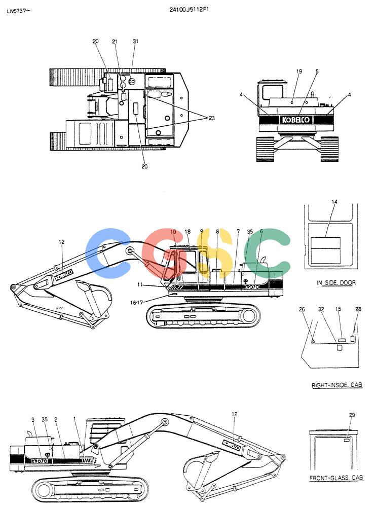 神钢零件查询(K907CLC) - EXCAVATOR BTW YG0101 - YG0500 (1/85-12/03) (15-006) - LABEL,NAME-PLATE P/N 24100J5112F1 Kobelco