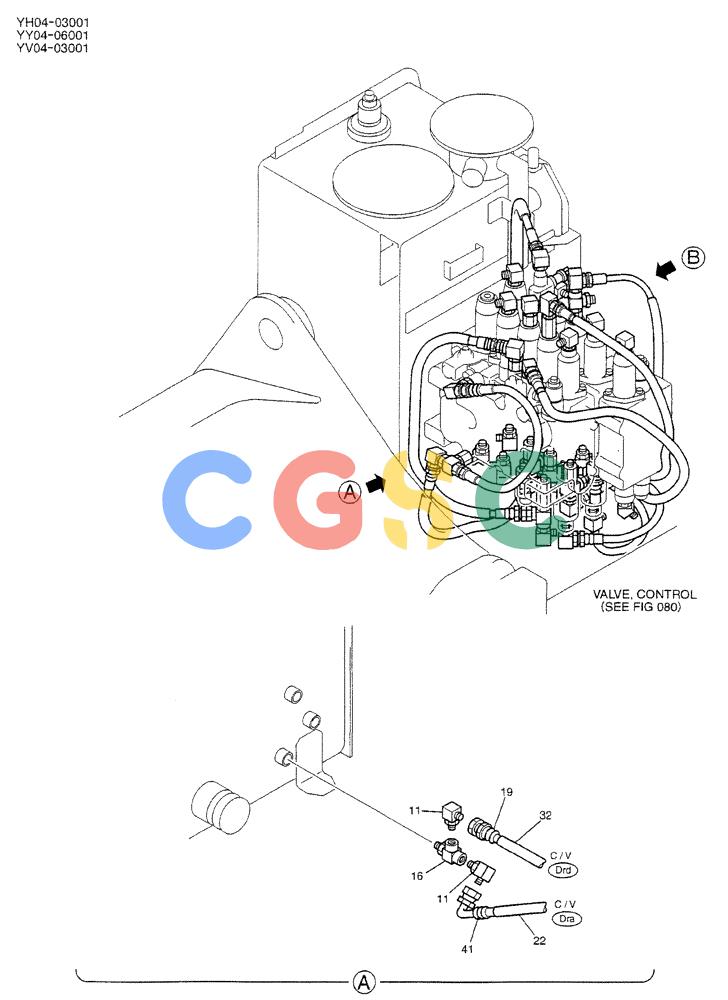 神钢零件查询(BREAKER) - ATTACHMENT (N&B) - SK115SR & SK135SR - ASN YV04, YY04, YH04-03001 (9/04-) (01-020[01]) - CONTROL LINES, REMOTE (BREAKER) Kobelco