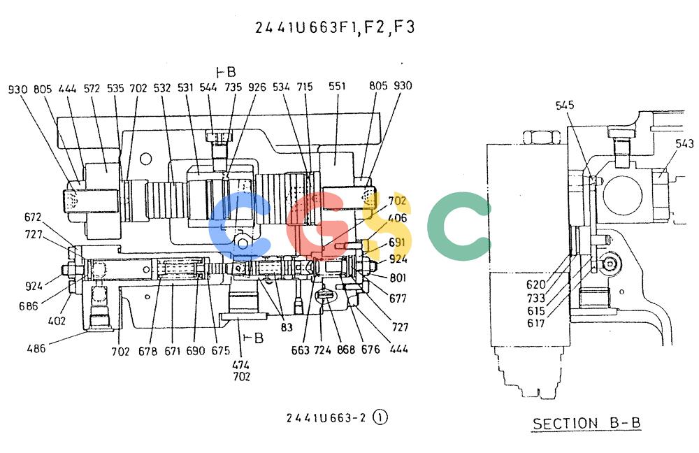 神钢零件查询(K909A) - EXCAVATOR ASN LQ0795 (1/83-12/03) (01-026[02]) - PUMP ASSY, HYDRAULIC, P/N 2441U663F1, F2, F3 Kobelco
