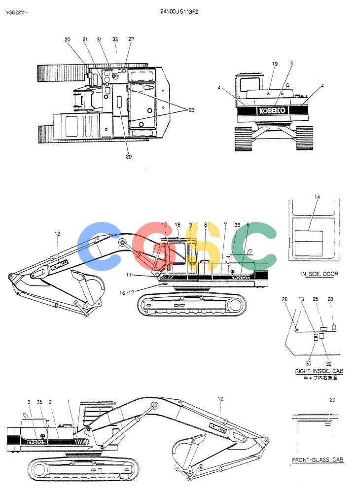 神钢零件查询(K907CLC) - EXCAVATOR BTW YG0101 - YG0500 (1/85-12/03) (15-017) - LABEL,NAME-PLATE P/N 24100J5113F2 Kobelco