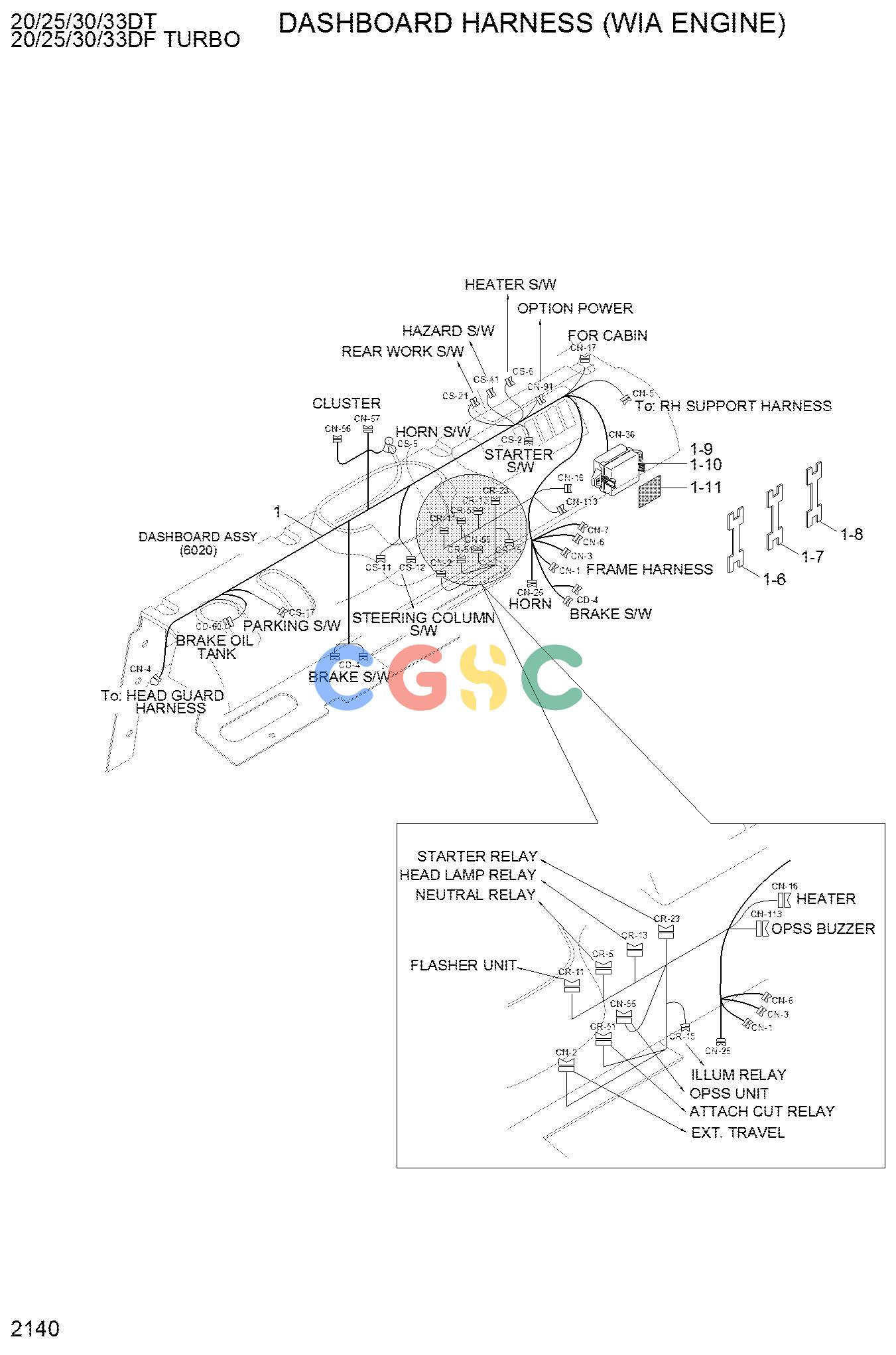 现代零件查询20/25/30/33DT-7 DASHBOARD HARNESS (WIA ENGINE)EPC Hyundai 