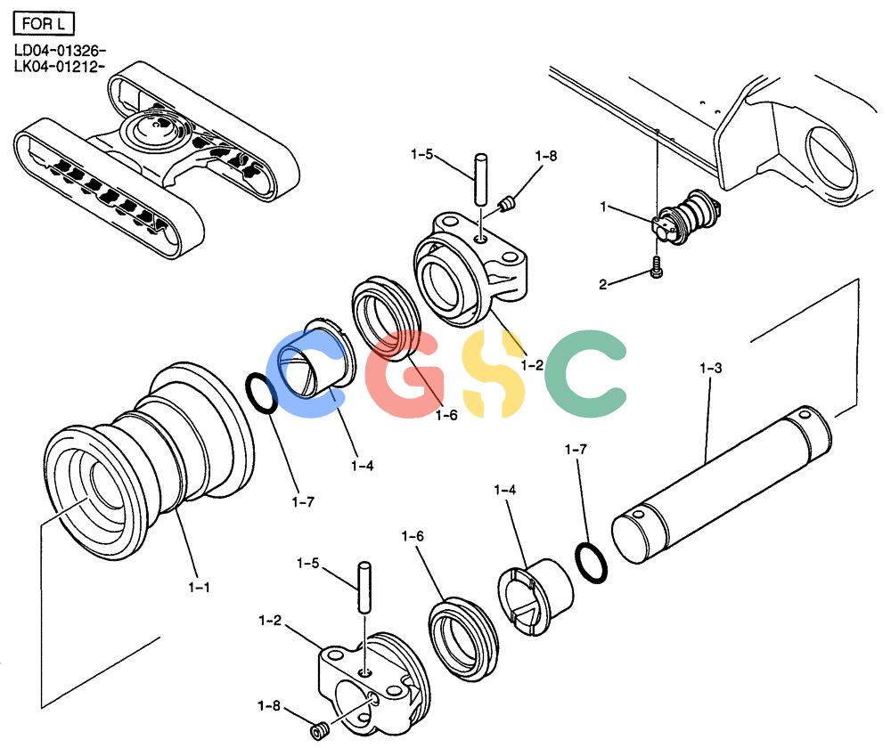 纽荷兰零件查询(E135SR) - CRAWLER EXCAVATOR ASN YY04-06254 (02-013) - TRACK ROLLER ASSY (FOR L), P/N YN64D00033F1 New Holland Constructuion