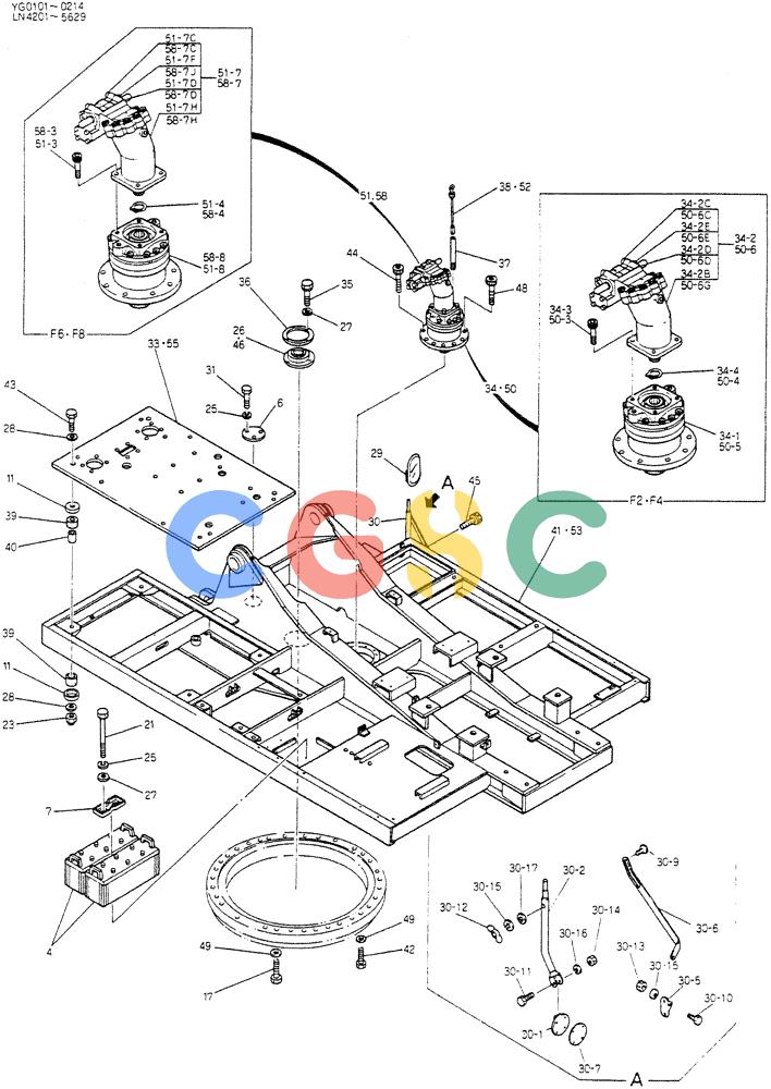 神钢零件查询(K907CLC) - EXCAVATOR BTW YG0101 - YG0500 (1/85-12/03) (01-001) - FRAME ASSY UPP (P/N-24100J3670F2) Kobelco