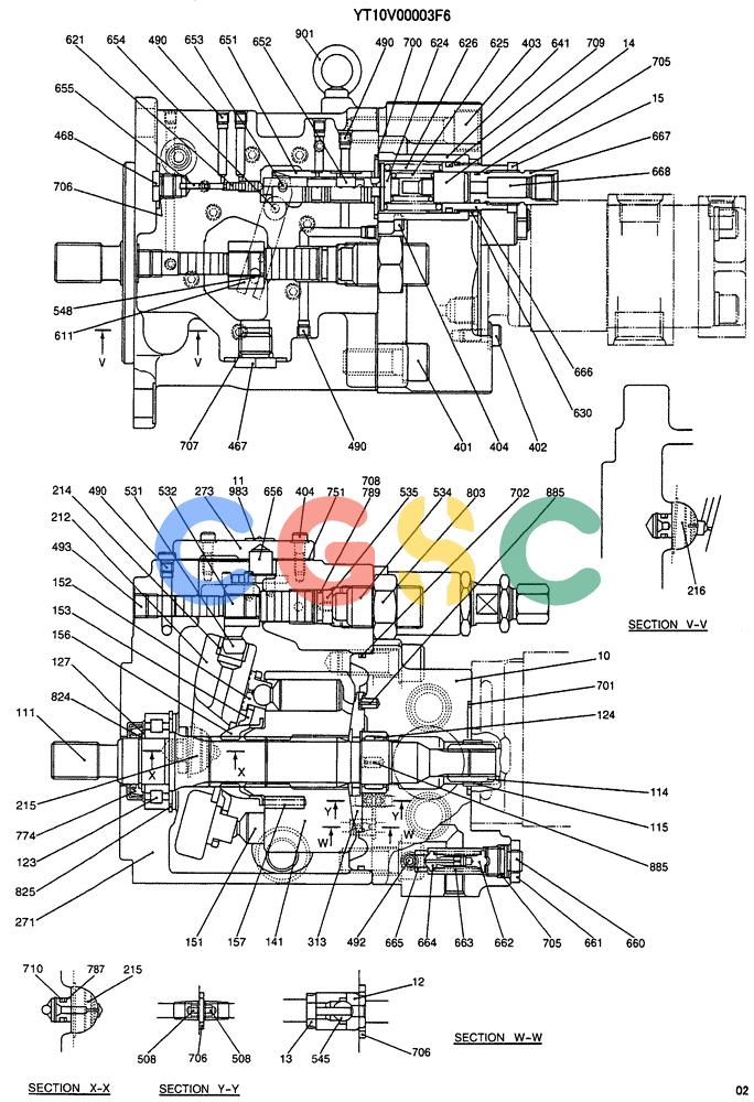 纽荷兰零件查询(E70SR) - MIDI CRAWLER EXCAVATOR ASN YT04-07175 (07-029) - PUMP ASSY, P/N YT10V00003F6 New Holland Constructuion
