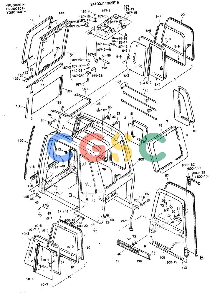 神钢零件查询(MD240C) - EXCAVATOR BTW LLU0301 - LLU0600 (1/80-12/06) (02-002[1]) - CAB ASSY - 24100J11965F16 Kobelco