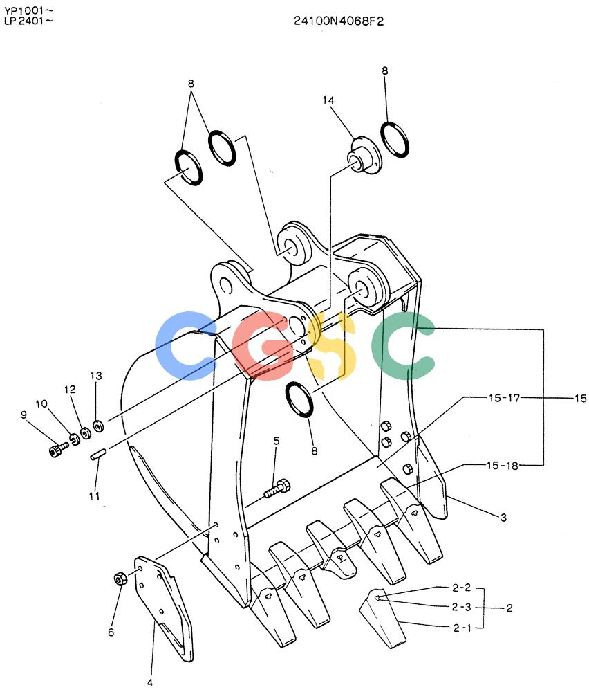 神钢零件查询(K905LC) - MARK II EXCAVATOR BTW YP1001 - YP1281 (1/87-12/03) (07-003) - BUCKET ASSY, 0.45M Kobelco
