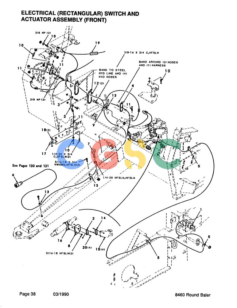 凯斯零件查询(8460) - CASE IH ROUND BALER (BEFORE S/N CFH0057418) (1/88-12/93) (038) - ELECTRICAL, RECTANGULAR, SWITCH AND ACTUATOR ASSEMBLY, FRONT Case Agriculture