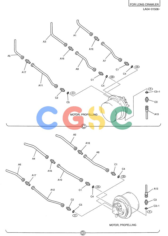 纽荷兰零件查询(E200SRLC) - CRAWLER EXCAVATOR BTW LA04-01506 - LA04-01625 (02-018[02]) - HYD LINES, LOW (FOR LONG CRAWLER) New Holland Constructuion