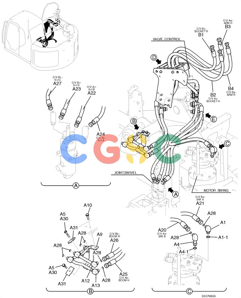 纽荷兰零件查询(E135B) - CRAWLER EXCAVATOR TIER 3 - ASN YH05-07001 (N8TA13006) (1/08-) (02-18[01]) - HYDRAULIC LINES, UPPER (YY03H00103F1), PAGE 1 OF 2 New Holland Constructuion