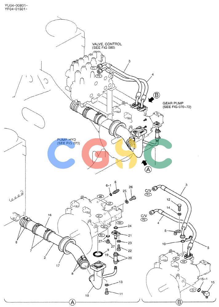 神钢零件查询(DOZER) - ATTACHMENT - SK235SR-1E, SK235SRNLC-1E, & SK235SRNLC-1ES (1/03-12/03) (01-003) - HYD LINES, PUMP Kobelco