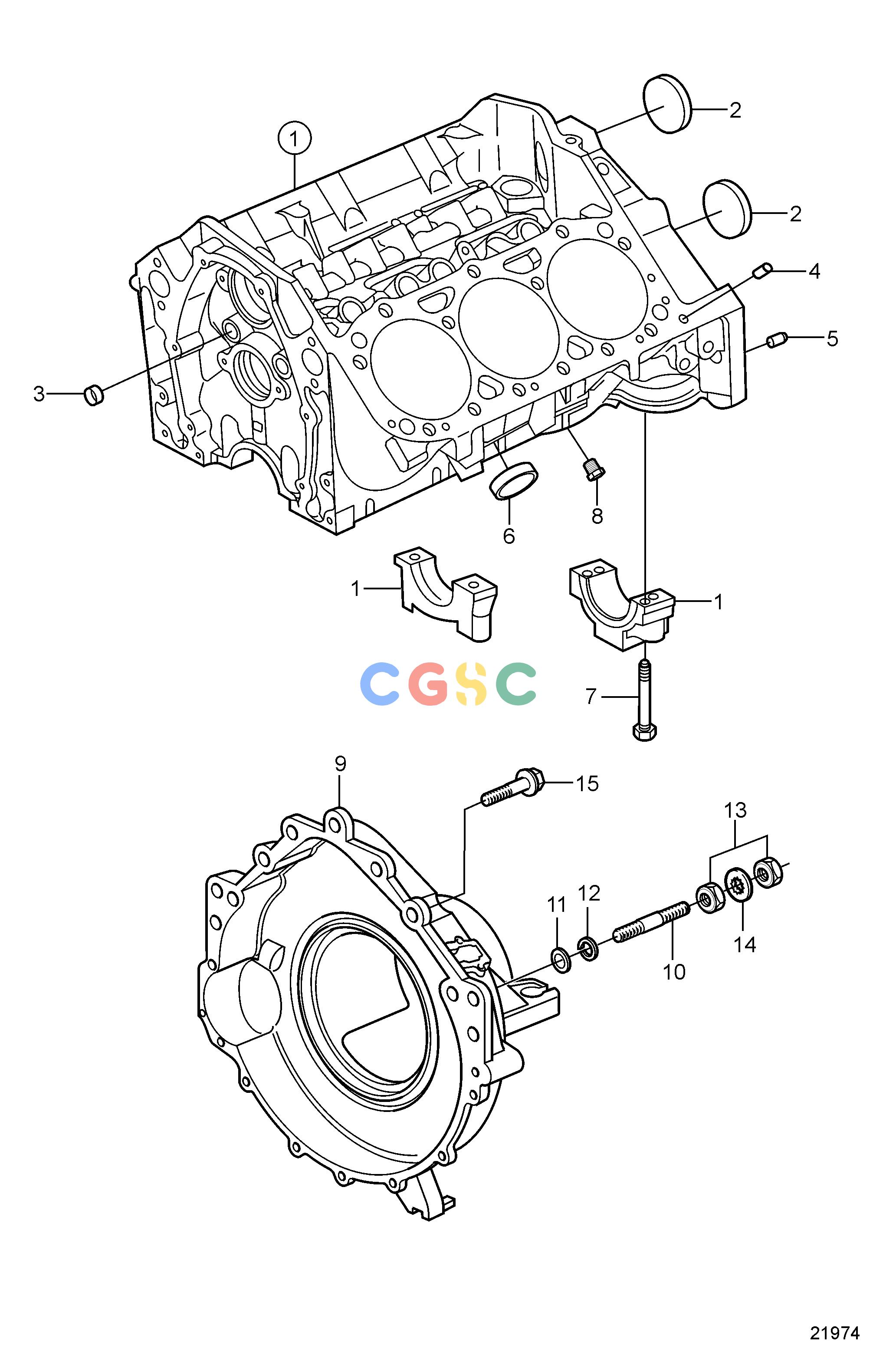沃尔沃零件查询4.3GXi-G; 4.3GXi-GF; 4.3OSi-G; 4.3OSi-GFEngineCylinder Block and Flywheel HousingEPC Volvo Penta Parts catalog