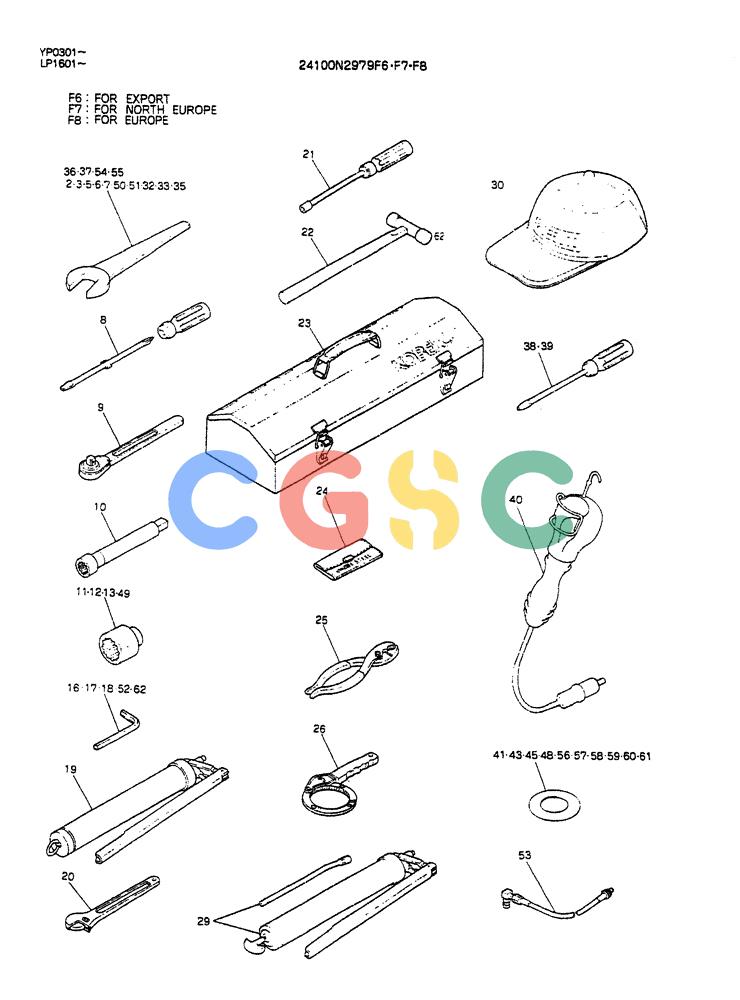 神钢零件查询(K905ALC) - EXCAVATOR ASN YP0301 (1/86-12/03) (10-006) - TOOL ASSY, P/N 24100N2979F6-F7-F8 Kobelco