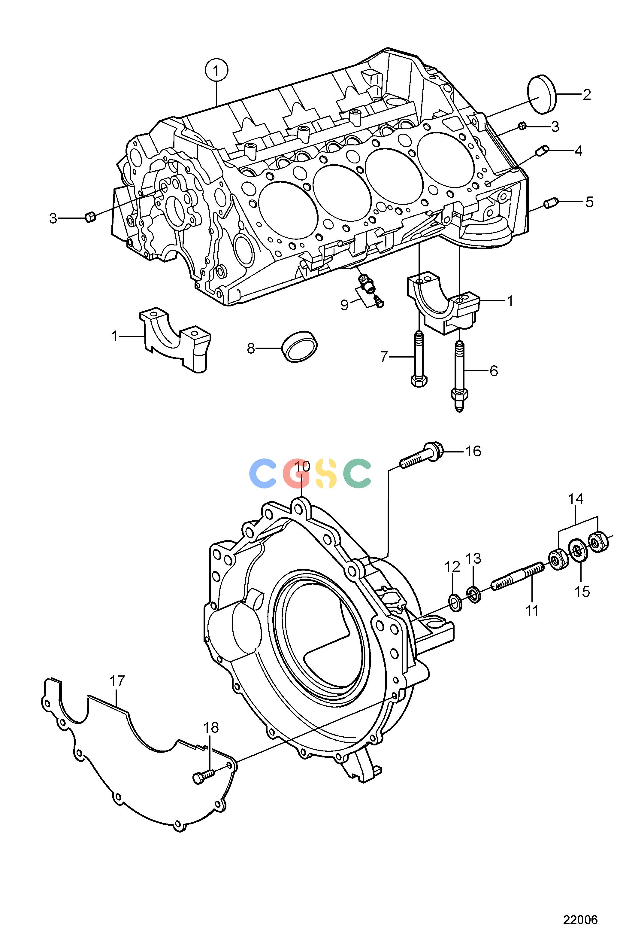 沃尔沃零件查询5.0GL-F; 5.0GL-FFEngineCylinder Block and Flywheel HousingEPC Volvo Penta Parts catalog