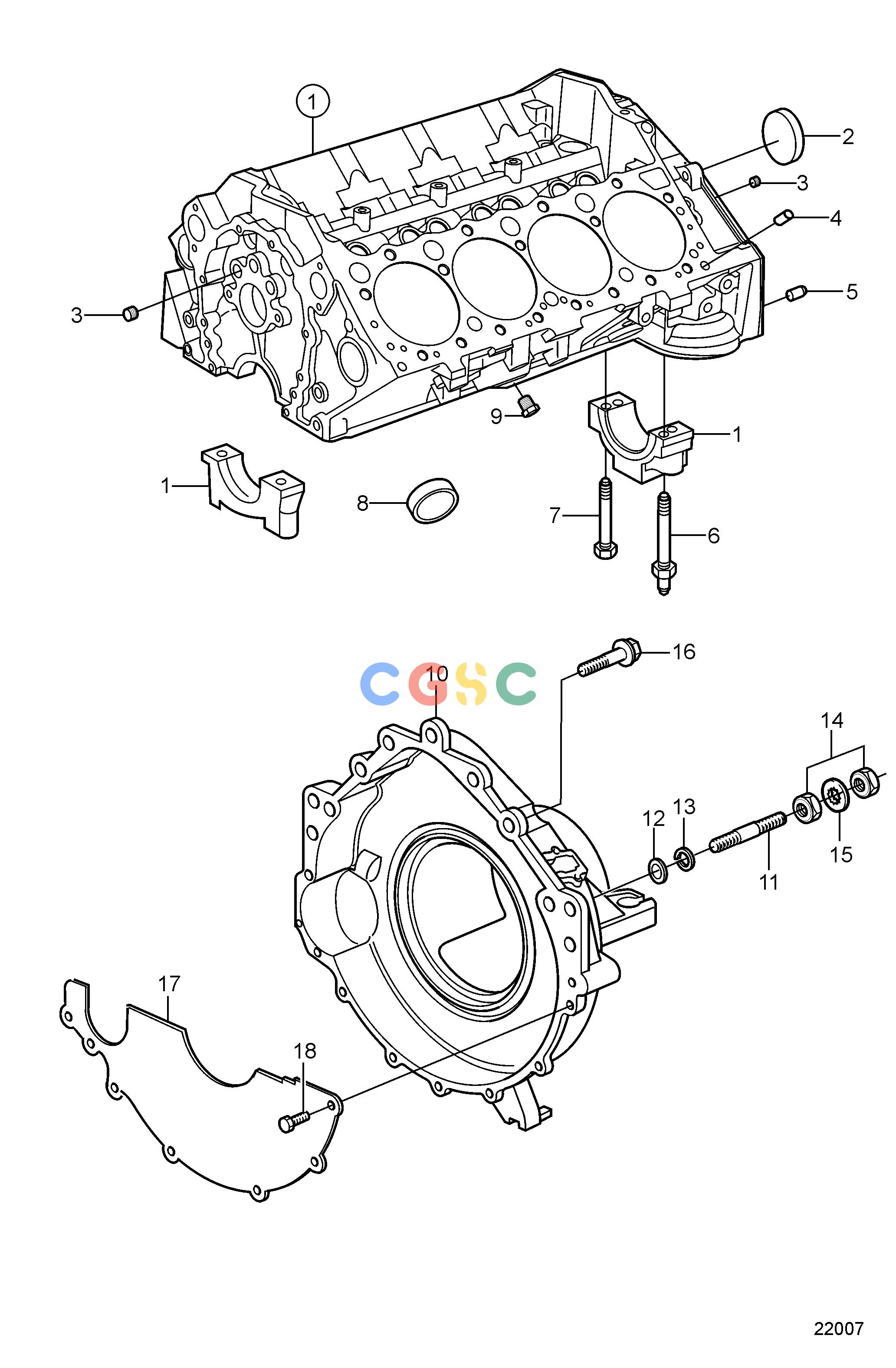 沃尔沃零件查询5.0GL-H; 5.0GL-HFEngineCylinder Block and Flywheel HousingEPC Volvo Penta Parts catalog