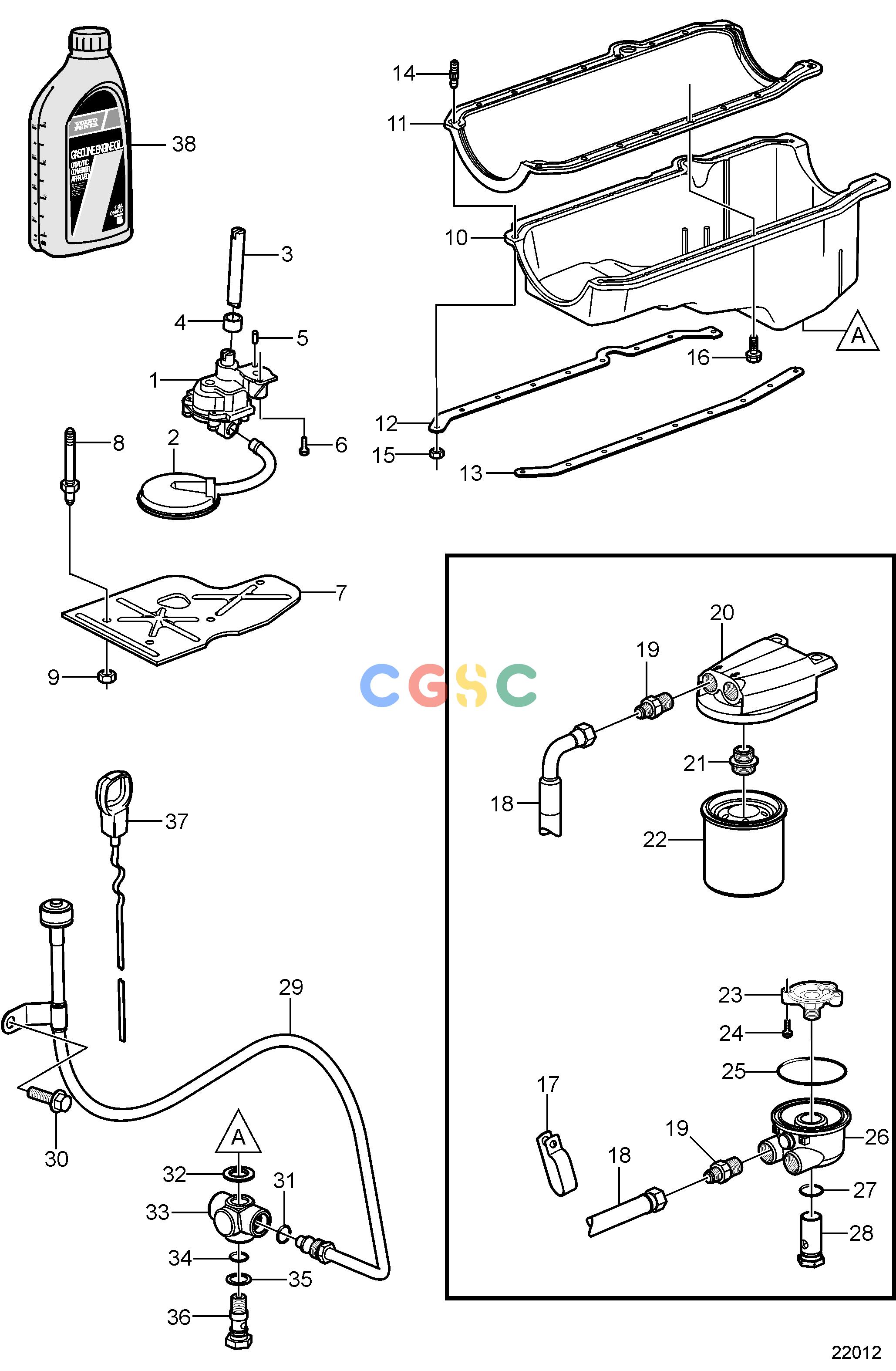 沃尔沃零件查询5.0GL-F; 5.0GL-FFEngineOil Pan and Oil PumpEPC Volvo Penta Parts catalog