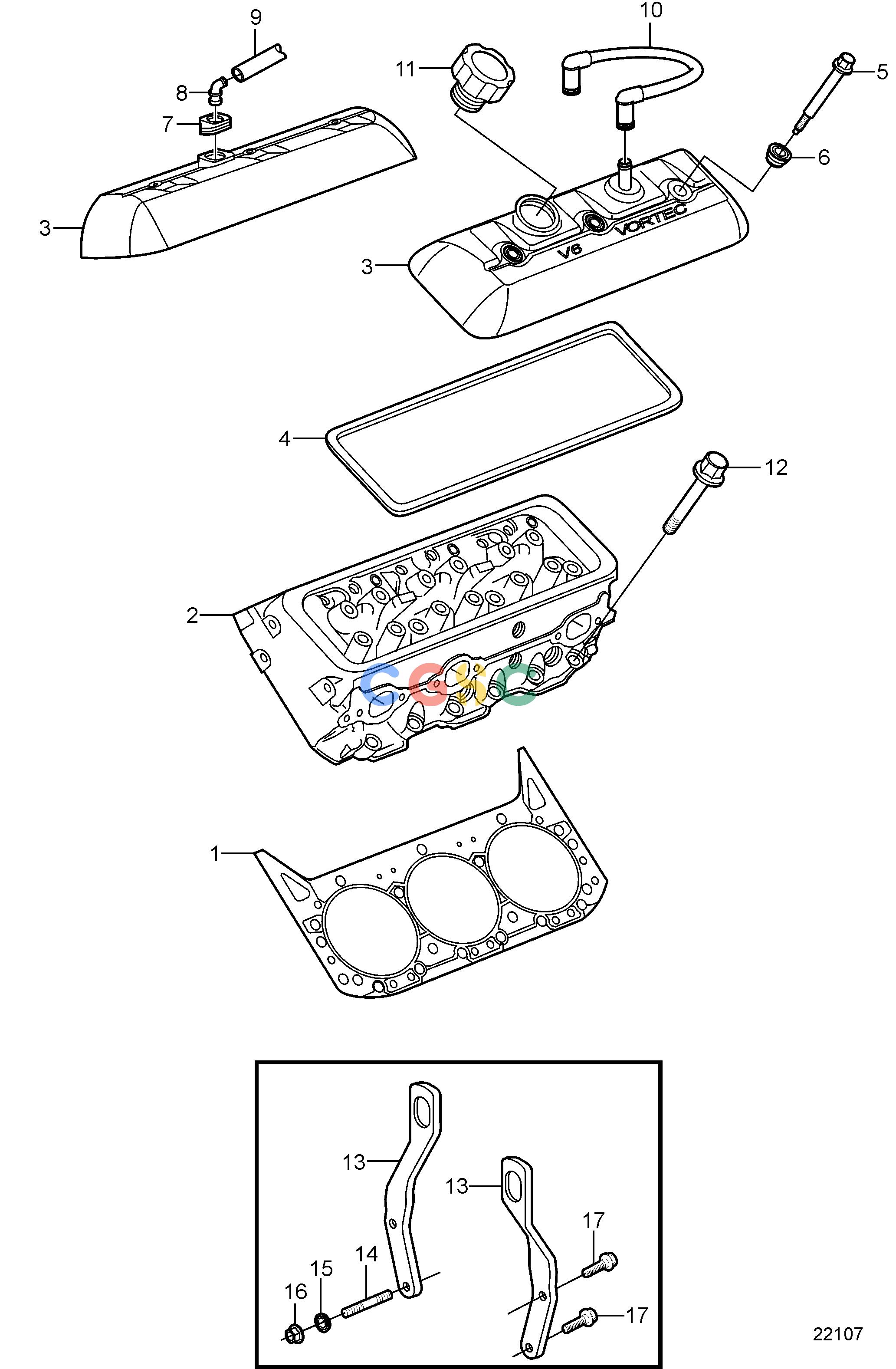 沃尔沃零件查询4.3GXi-J; 4.3GXi-JF; 4.3OSi-J; 4.3OSi-JFEngineCylinder HeadEPC Volvo Penta Parts catalog