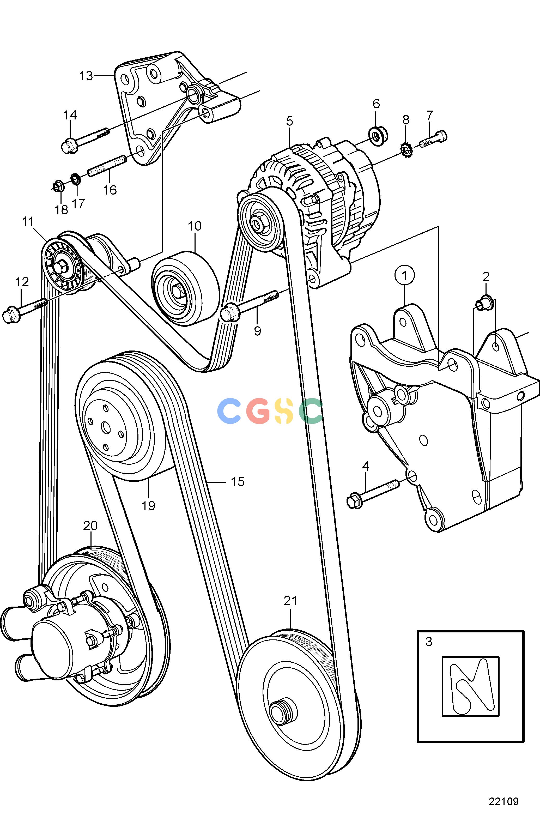 沃尔沃零件查询5.0GL-H; 5.0GL-HFElectrical SystemSerpentine Belt and AlternatorEPC Volvo Penta Parts catalog