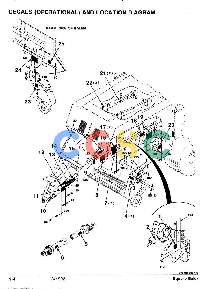 凯斯零件查询(8570) - CASE IH MID-SIZE RECTANGULAR BALER (1/91-12/96) (9-04) - DECALS, OPERATIONAL, AND LOCATION DIAGRAM Case Agriculture