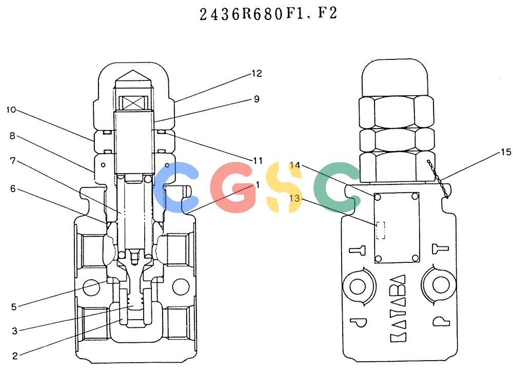 神钢零件查询(K905LC) - MARK II EXCAVATOR BTW YP1001 - YP1281 (1/87-12/03) (11-002) - VALVE ASSY, RELIEF (P/N 2436R680F1,F2) Kobelco