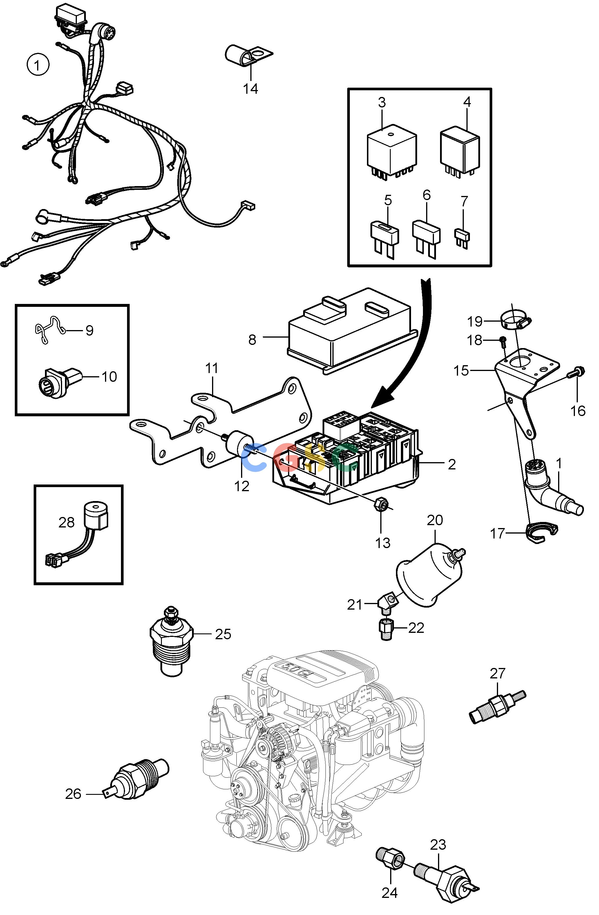 沃尔沃零件查询5.0GL-F; 5.0GL-FFElectrical SystemEngine Harness and SensorsEPC Volvo Penta Parts catalog