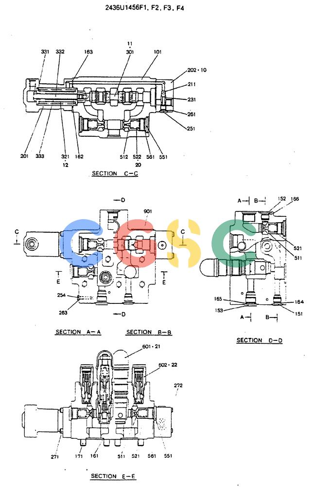 神钢零件查询(MD140C) - EXCAVATOR BTW YPU0301 - YPU0500 (1/80-12/06) (13-005) - VALVE ASSY, CONTROL (SWING) P/N 2436U1456F1~F4 Kobelco