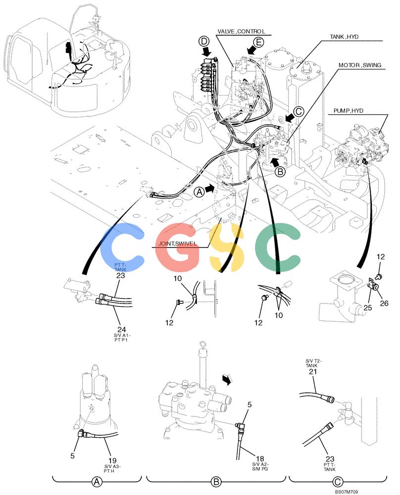 纽荷兰零件查询(E135B) - CRAWLER EXCAVATOR TIER 3 - ASN YH05-07001 (N8TA13006) (1/08-) (02-30[01]) - CONTROL LINES, VALVE (YY64H00125F1), PAGE 1 OF 2 New Holland Constructuion