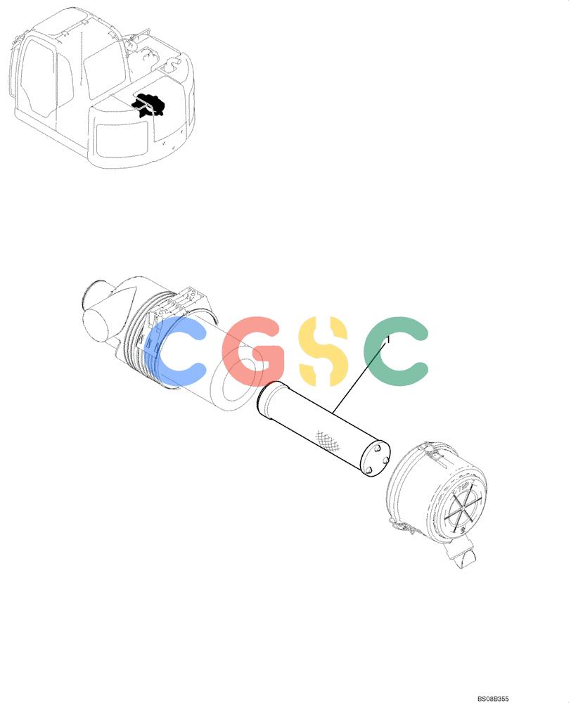 纽荷兰零件查询(E70BSR) - COMPACT CRAWLER EXCAVATOR BTW YT05-15001 - 18000 (NA) (4/08-) (02-10-01[00]) - CLEANER ASSEMBLY, AIR (W ELEMENT) (YW11P01021P1) New Holland Constructuion