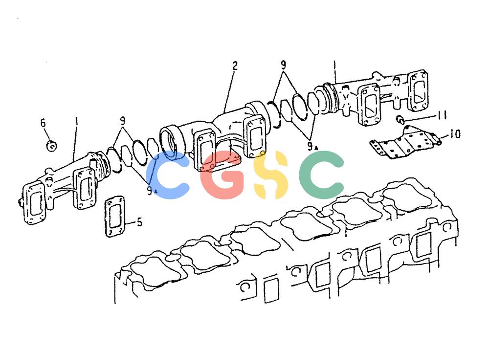 神钢零件查询(6D22-TC) - MITSUBISHI DIESEL ENGINE - K912, K912LC, & K916 (1/83-12/06) (01-018) - EXHAUST MANIFOLD 020-440A Kobelco