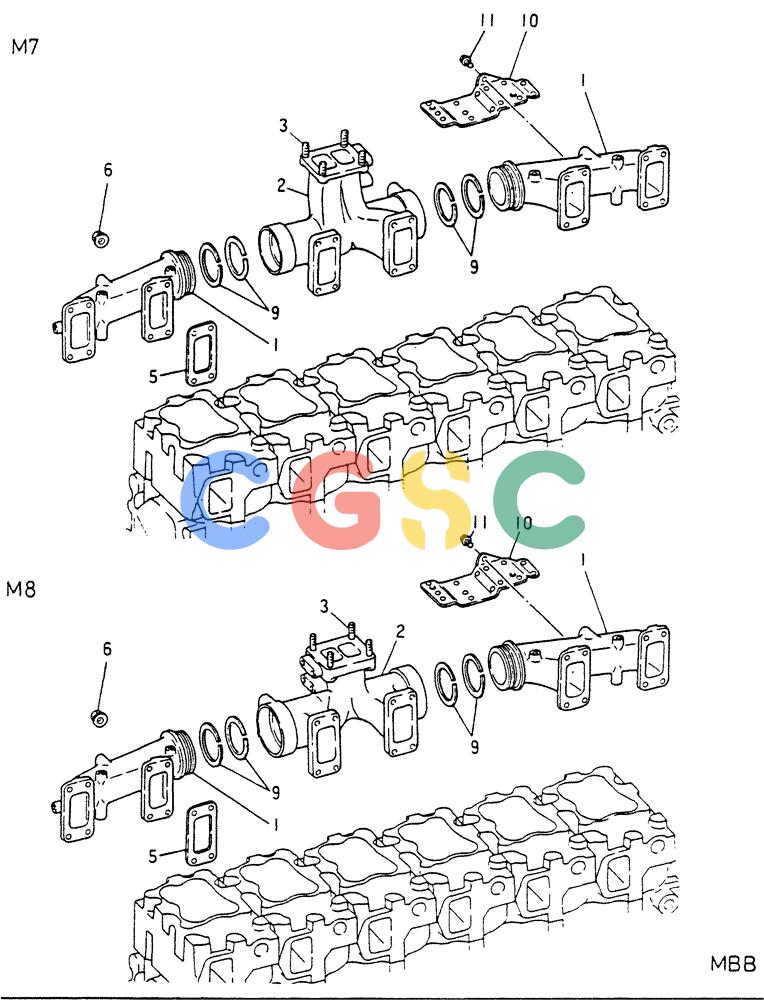 神钢零件查询(6D22-TC) - MITSUBISHI DIESEL ENGINE - K909A, K912A, K916, & K935 (1/76-12/06) (01-017) - EXHAUST MANIFOLD Kobelco