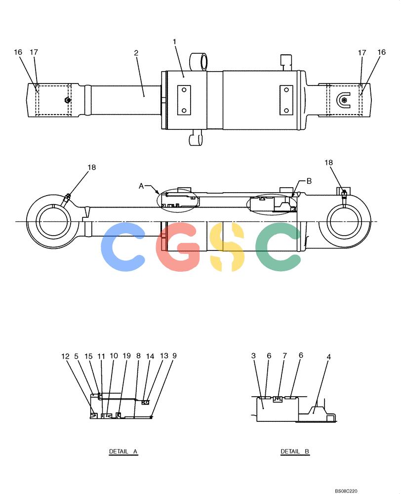 纽荷兰零件查询(E70BSR) - COMPACT CRAWLER EXCAVATOR BTW YT05-15001 - 18000 (NA) (4/08-) (08-70-00[00]) - CYLINDER ASSEMBLY, DOZER (YT01V00035F1) New Holland Constructuion