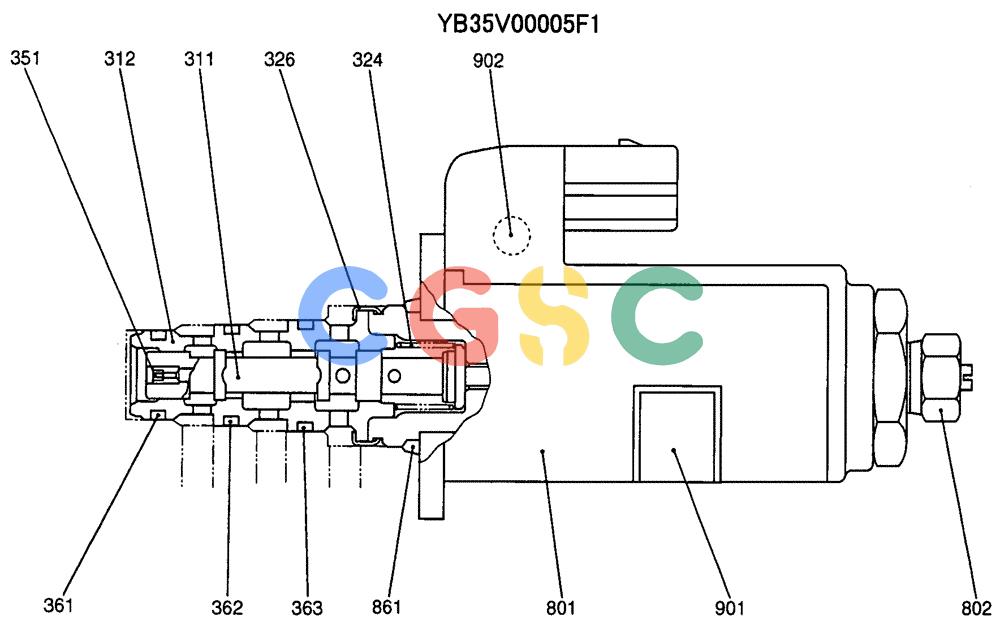 纽荷兰零件查询(E135SR) - CRAWLER EXCAVATOR ASN YY04-06254 (07-009) - VALVE ASSY, SOLENOID, P/N YB35V00005F1 New Holland Constructuion
